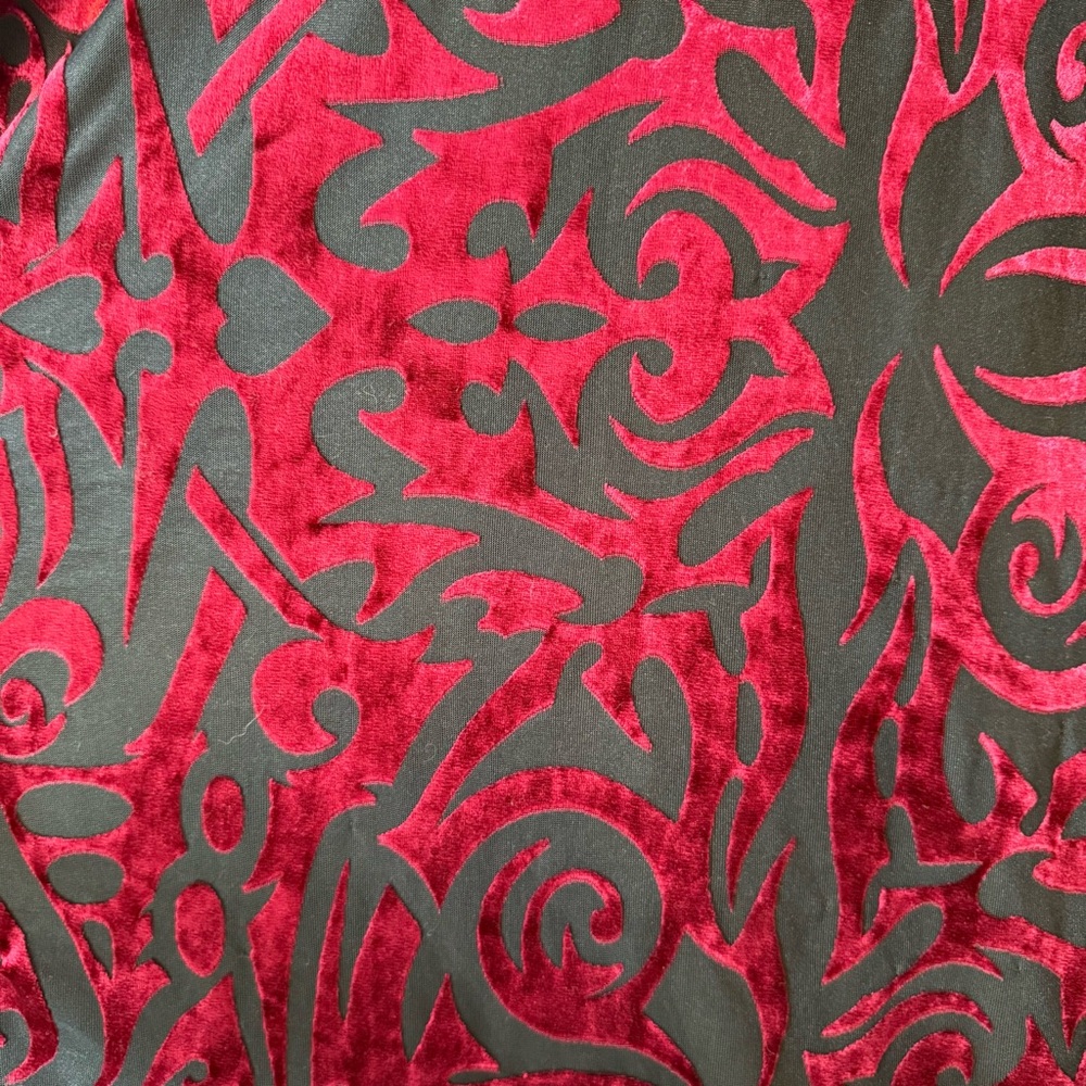 Vintage 90s/Y2K Betsey Johnson Blood Red Gothic Scroll Crushed Velvet Maxi Dress - Picture 5 of 12